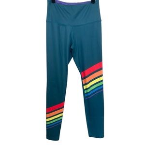 Scout Designs Teal Leggings with Rainbow Stripes